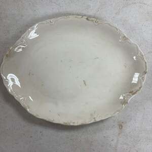 Antique White Ironstone Scalloped Oval Serving Platter Made in USA